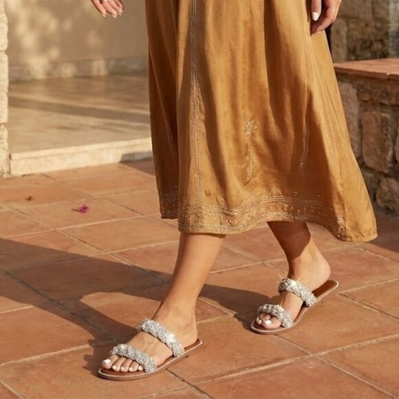 💎 NWT Bonnibel Rhinestone Braided Slide Sandals Silver Bling Crystal Flats - Picture 6 of 7